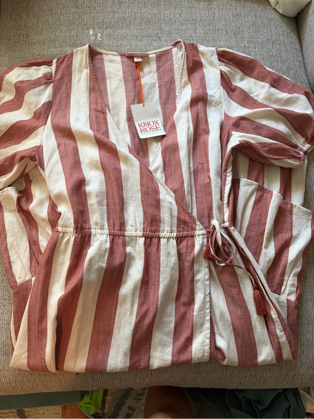 Madewell Striped Maxi Wrap Dress in Rust and Cream